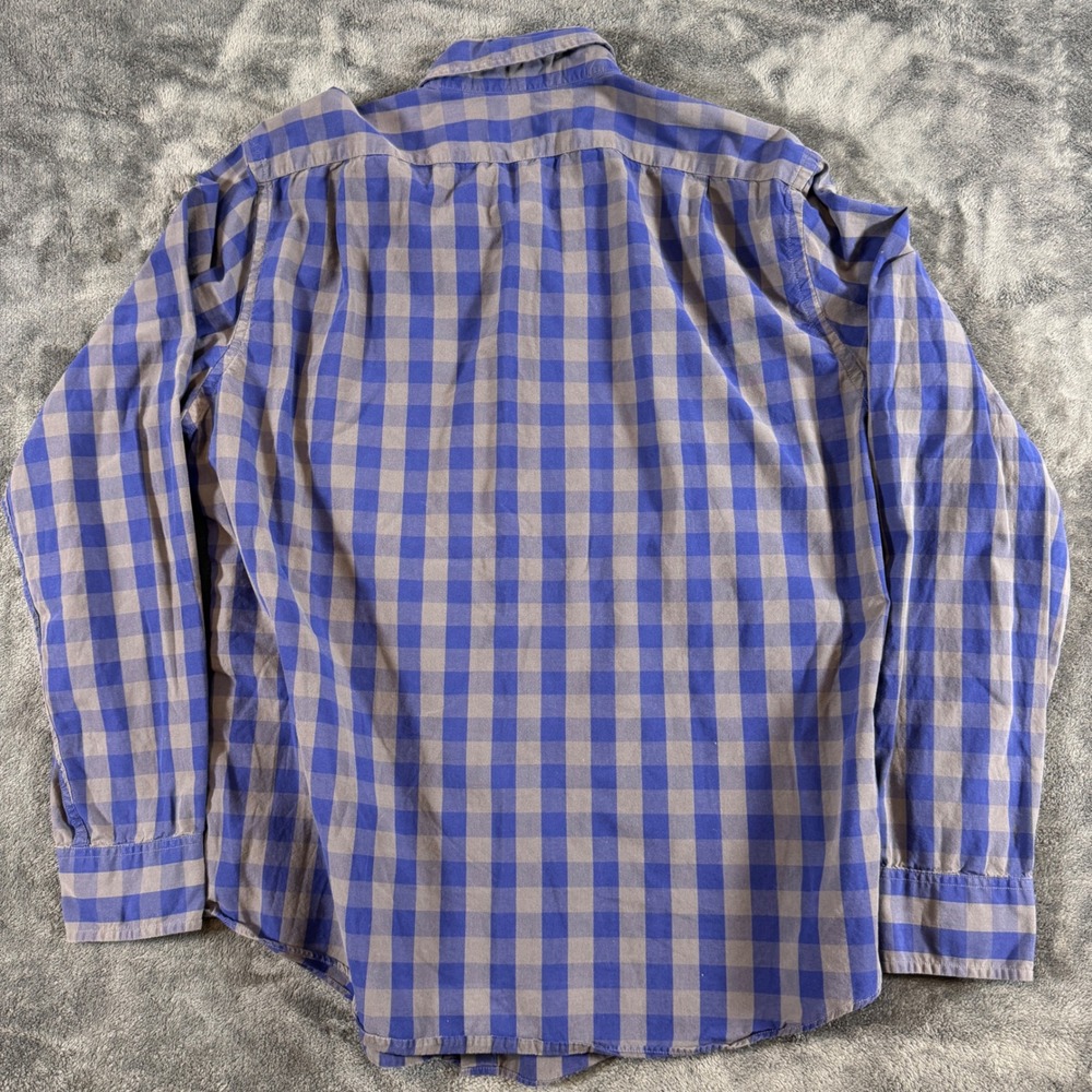J.Crew Mens Shirt Large Button Up Slim Fit Blue Grey Buffalo Check Plaid Cotton - Picture 6 of 7